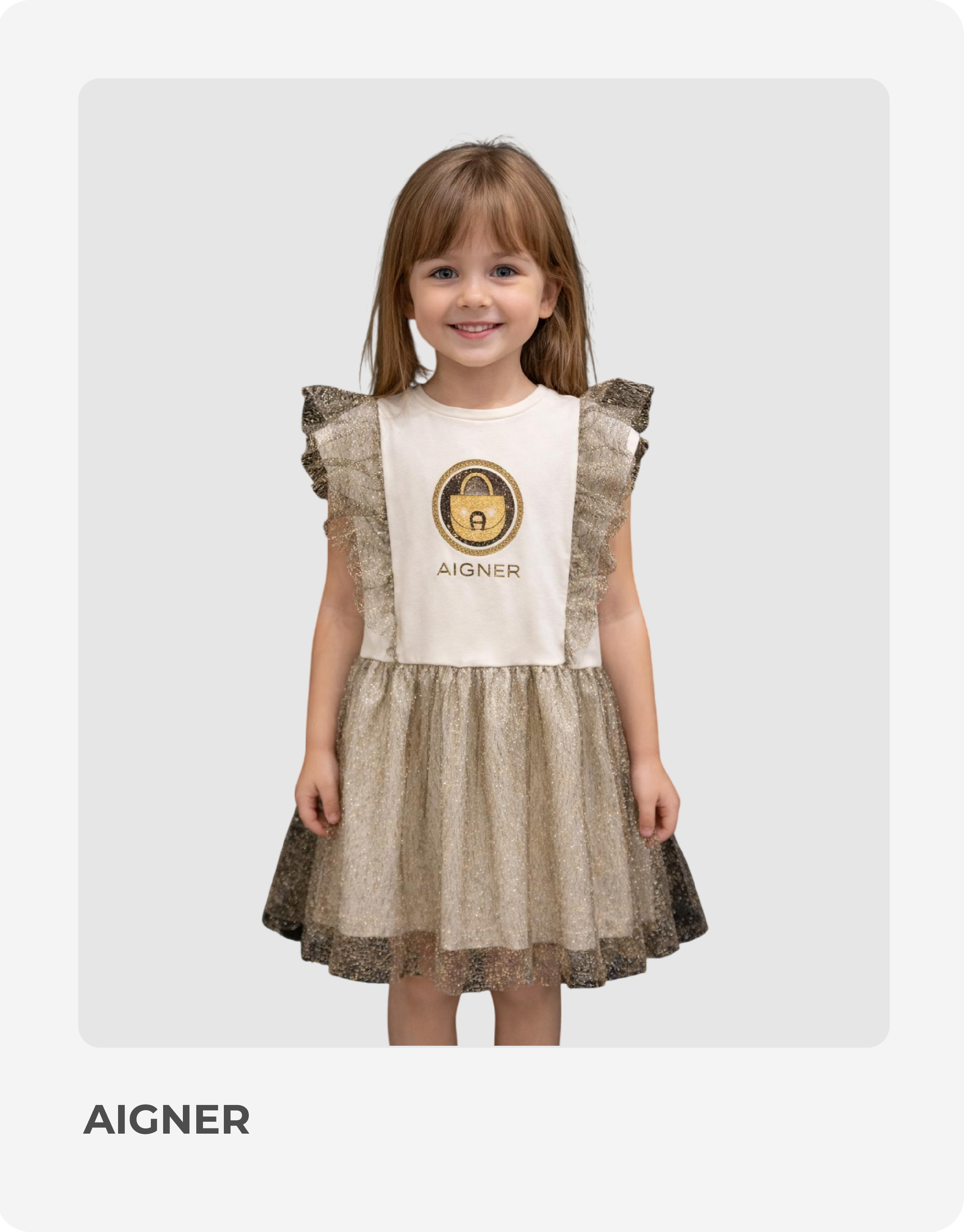 Girls Ivory Jersey & Gold Tulle Dress