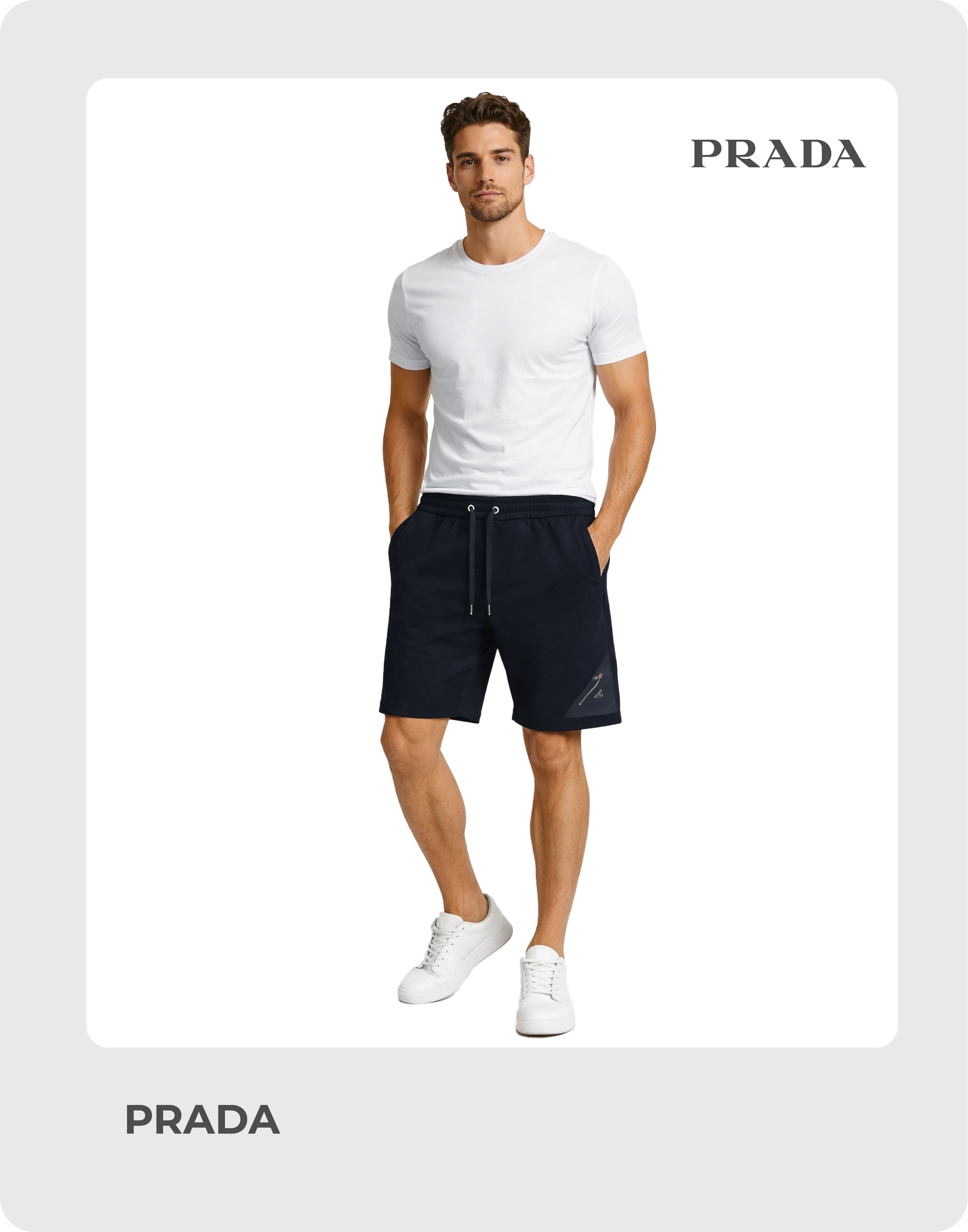 Prada Men’s Enamel Triangle Logo Zipper Detail Shorts