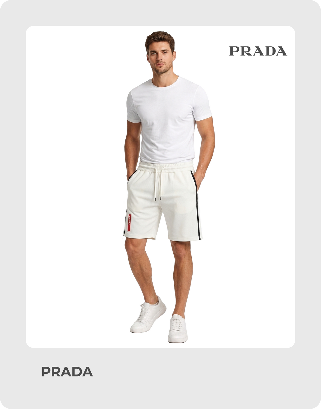 Prada Linea Rossa Men’s Side-Stripe Logo Shorts