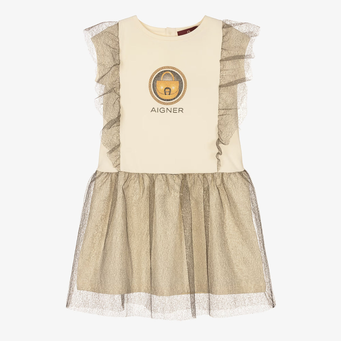 Girls Ivory Jersey & Gold Tulle Dress